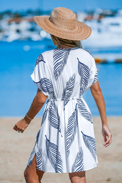 CUPSHE Navy & White Palm Leaf Dolman Sleeve Mini Cover-Up image 3