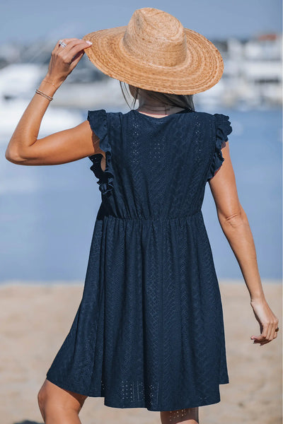 CUPSHE Navy Flutter Sleeve V-Neck Mini Cover-up Dress image 3