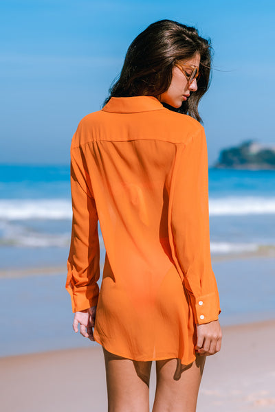 CUPSHE MSW Sunset Orange Sheer Collared Button-Up Cover-Up Top image 3