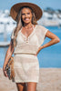 Cupshe Beige Crochet V-Neck Short Sleeve Cover-Up Mini Dress
