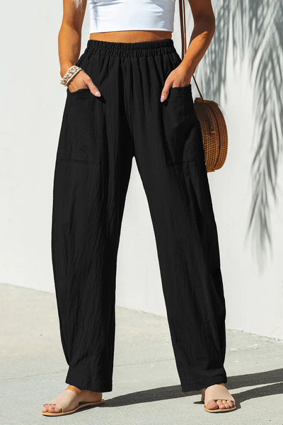 CUPSHE Black Elastic Waist Tapered Leg Pants image 1