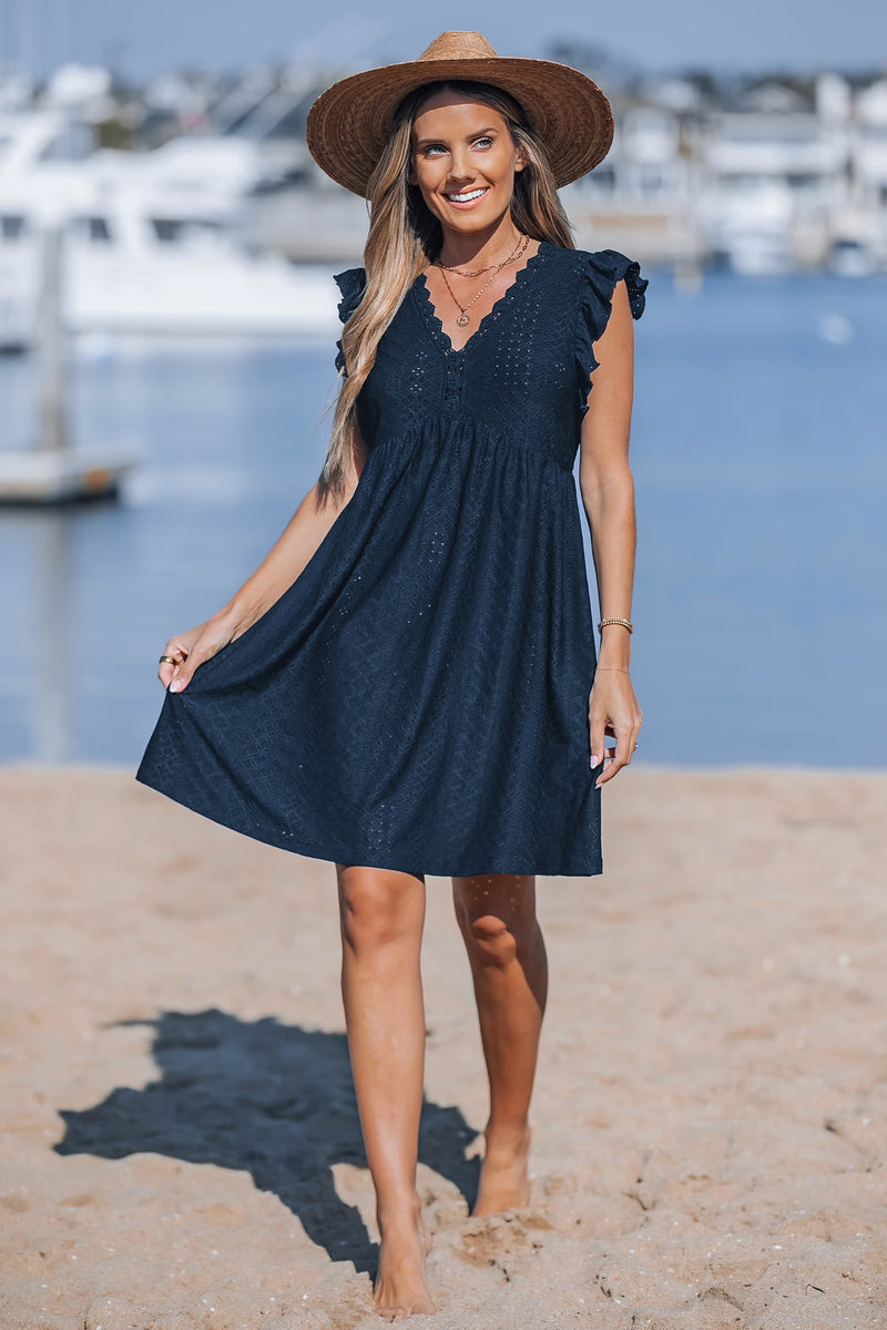 CUPSHE Navy Flutter Sleeve V-Neck Mini Cover-up Dress alternate view