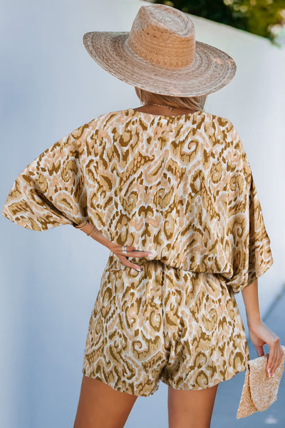 CUPSHE Coffee Brown Plunging Neck Loose Leg Romper image 2