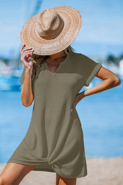 CUPSHE Green Split Neck Hem Twist Jersey Cover-Up Dress image 1