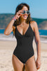 CUPSHE Black Plunging Slim & Sculpt Lace-Up Back One-Piece