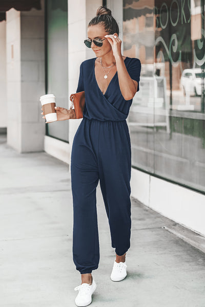 CUPSHE Midnight Blue Surplice Jogger Jumpsuit image 1