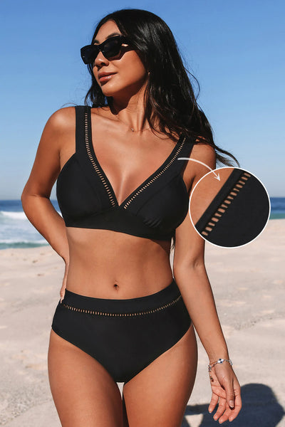 Cupshe Black Ladder Trim Bikini Top & Standard Bottoms Set image 2