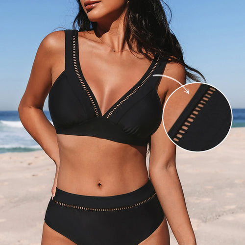 Cupshe Black Ladder Trim Bikini Top & Standard Bottoms Set alternate view