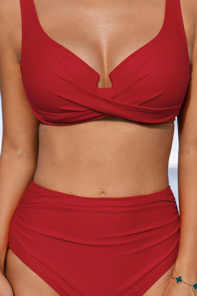 CUPSHE Red Wrapped Bikini Top & High-Waisted Bottoms Set image 3