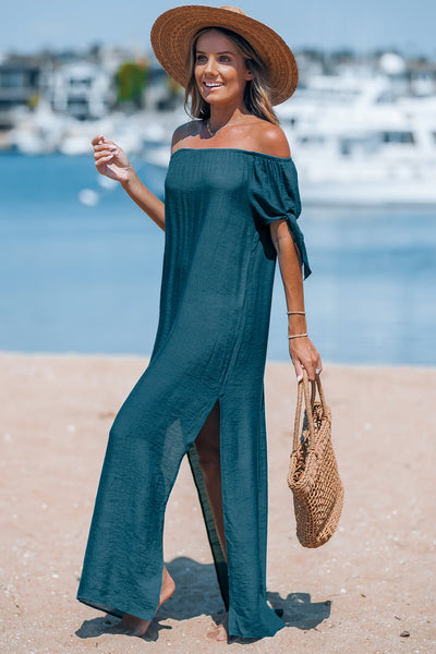 CUPSHE Navy Off-Shoulder Split Hem Maxi Cover-Up Dress image 1