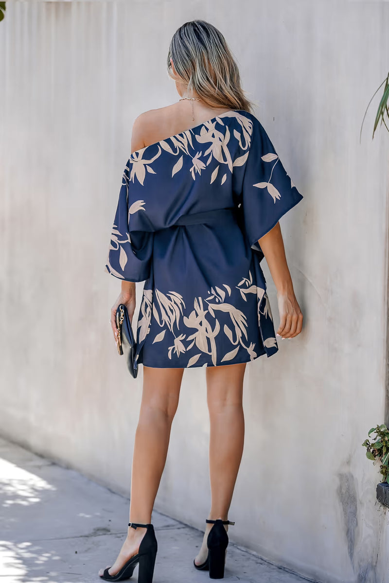 Cupshe Leaf Print One-Shoulder Belted Dress alternate view