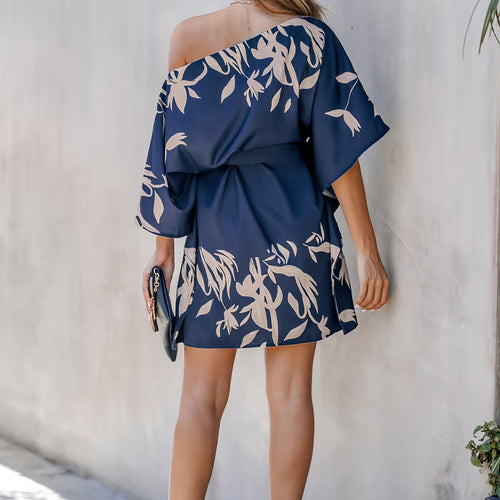 Cupshe Leaf Print One-Shoulder Belted Dress alternate view
