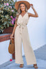 CUPSHE Boho Beige Surplice Wide Leg Jumpsuit