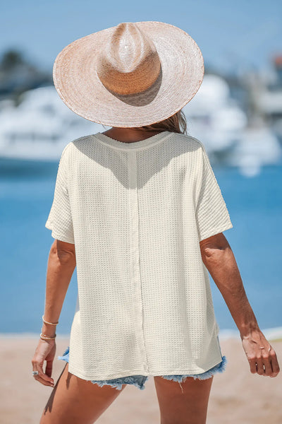CUPSHE Round Neck Short Sleeve Waffle Knit Tee image 2