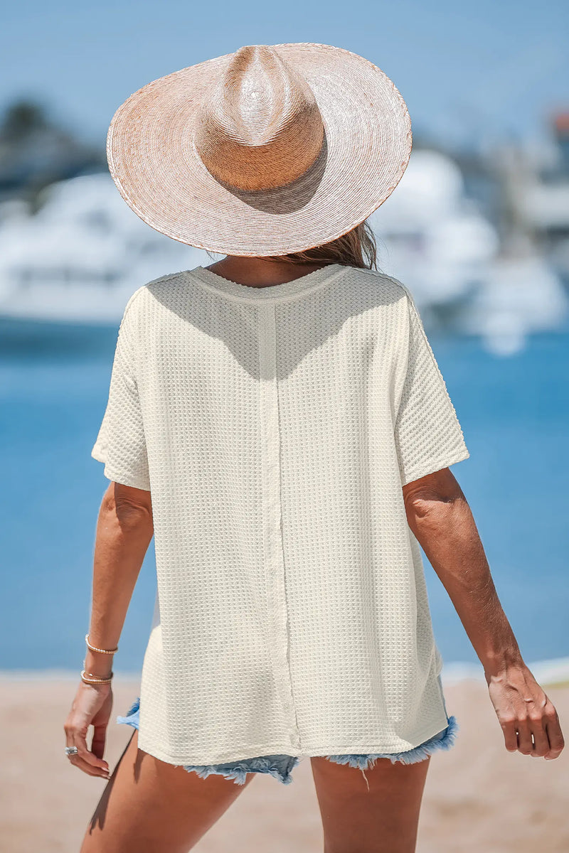 CUPSHE Round Neck Short Sleeve Waffle Knit Tee alternate view