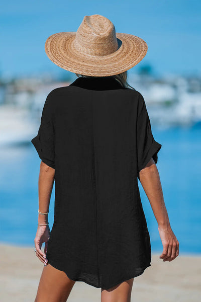 Cupshe Black Collared V-Neck Mini Cover-Up image 3