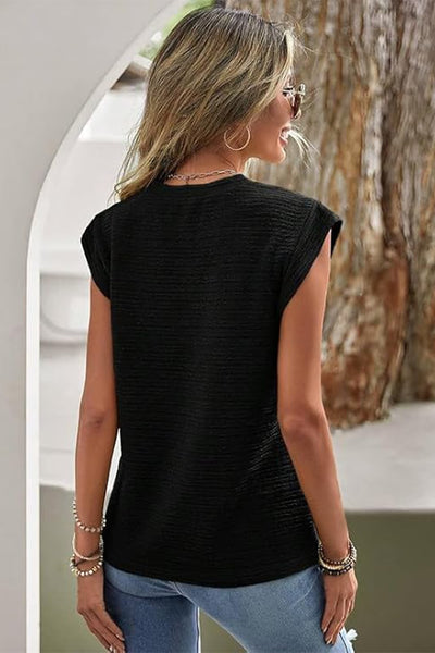 CUPSHE Black Round Neck Cap Sleeve Top image 2