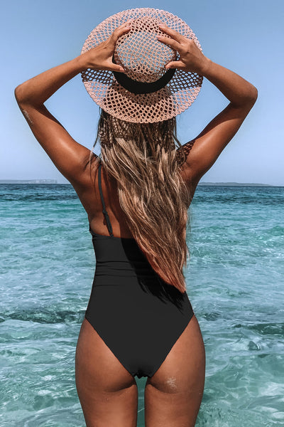 CUPSHE Black Shirring V Neck One Piece Swimsuit image 2