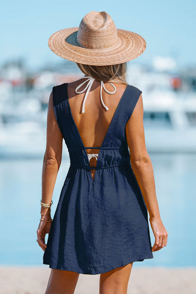 CUPSHE Navy Plunging Double Waist Tie Cover-Up Dress image 2
