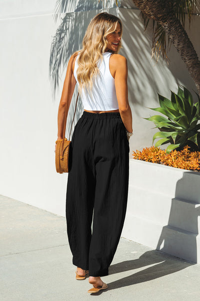 CUPSHE Black Elastic Waist Tapered Leg Pants image 4