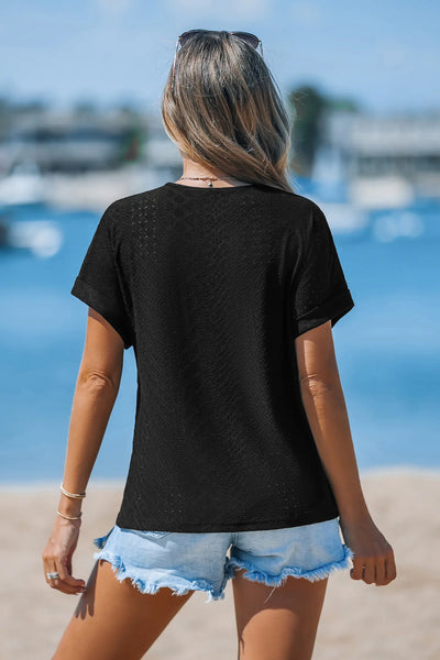 CUPSHE Black Lace V-Neck Dolman Sleeve Tee image 3