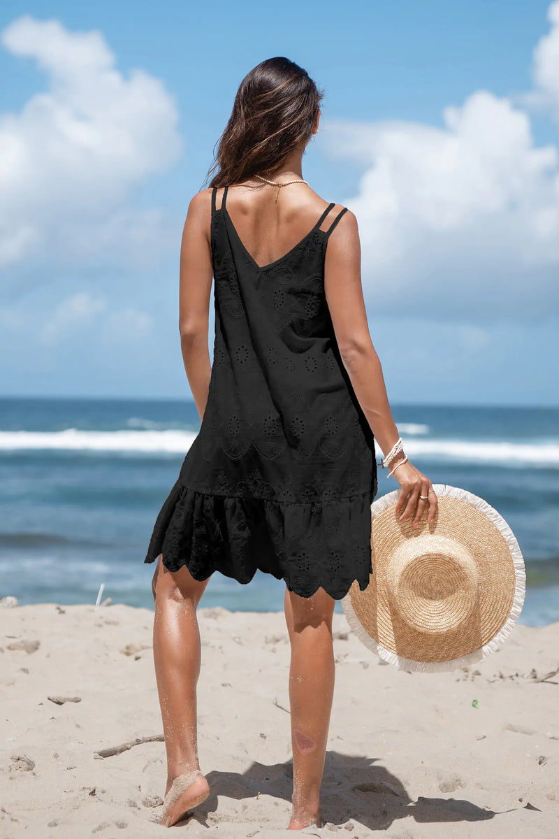 CUPSHE Black V-Neck Scalloped Hem Cover-Up Dress alternate view