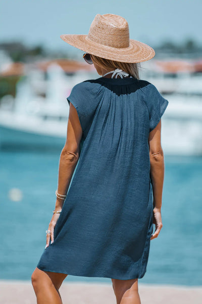CUPSHE V-Neck Short Sleeve Mini Cover-Up Dress image 2