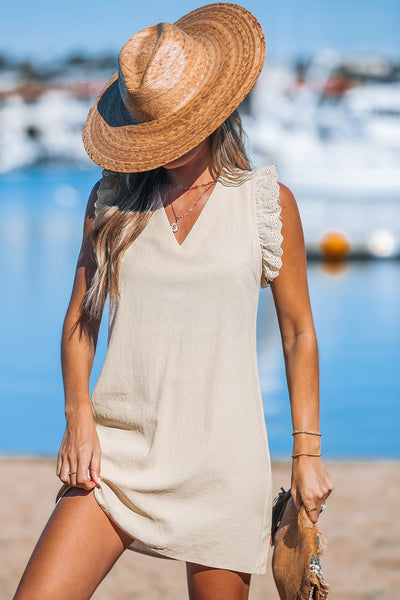 CUPSHE Beige V-Neck Eyelet Trim Mini Dress image 4