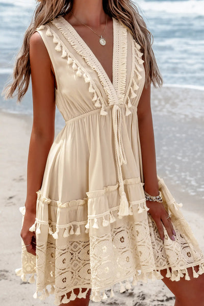 CUPSHE Plunging Tassel & Lace Sleeveless Mini Dress image 2