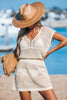 Cupshe Beige Crochet V-Neck Short Sleeve Cover-Up Mini Dress