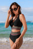 CUPSHE Black Keyhole Bikini Top & High-Waisted Bottoms Set