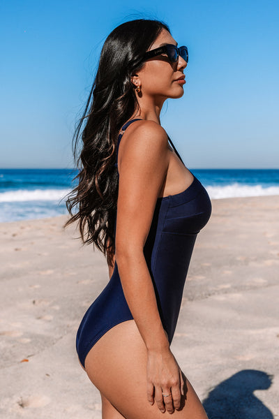CUPSHE Dark Navy Rib Cutout Crisscross One-Piece image 4