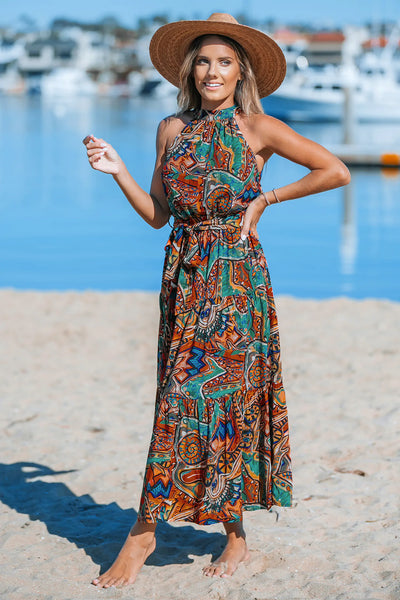 CUPSHE Abstract Boho Halterneck Maxi Dress image 4