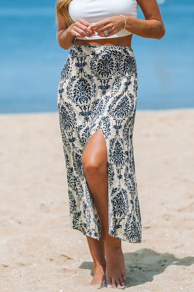 CUPSHE Blue Boho High Waist Straight Maxi Skirt image 3