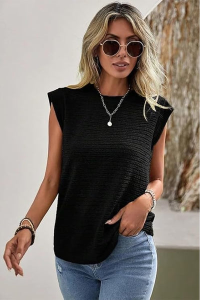CUPSHE Black Round Neck Cap Sleeve Top image 3