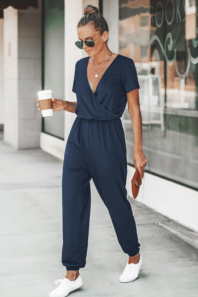 CUPSHE Midnight Blue Surplice Jogger Jumpsuit image 3