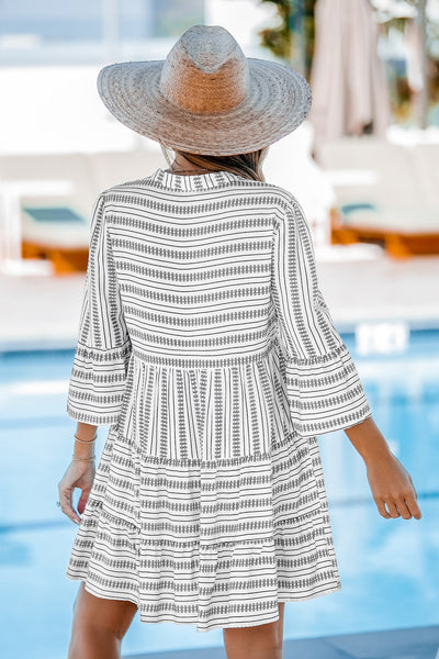 CUPSHE Geo Stripe Flared Sleeve V-Neck Mini Dress image 3