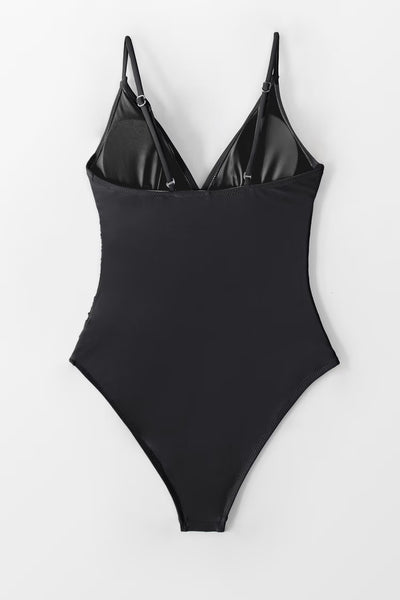 CUPSHE Black Shirring V Neck One Piece Swimsuit image 5