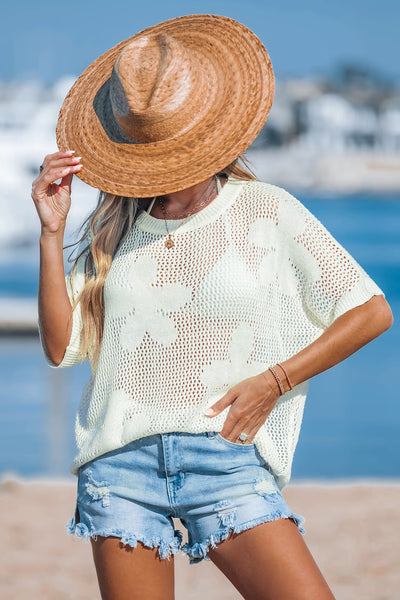 Cupshe Fresh Florals Short Sleeve Knit Cover-Up Top image 3