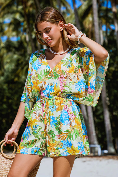 CUPSHE Tropical Floral Dolman Sleeve Loose Leg Romper image 4