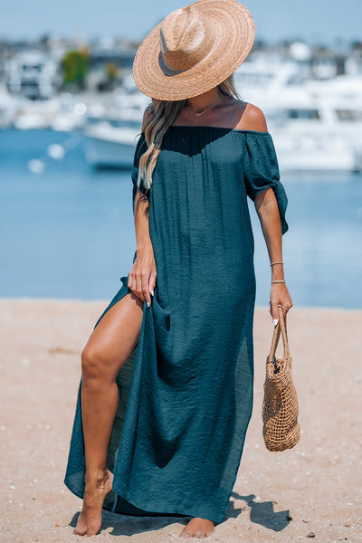 CUPSHE Navy Off-Shoulder Split Hem Maxi Cover-Up Dress image 4