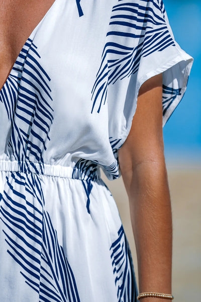 CUPSHE Navy & White Palm Leaf Dolman Sleeve Mini Cover-Up image 1