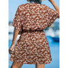 Cupshe Brown Floral Plunging Cover-Up Short Sleeve Cover-Up Dress