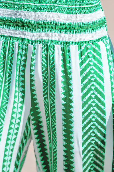 CUPSHE Green Geo Smocked Waist Tapered Leg Pants image 1