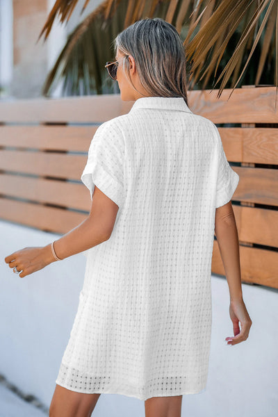 CUPSHE White Collared Front Button Mini Shirt Dress image 2