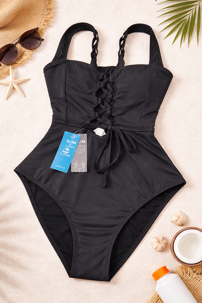 Cupshe Black Square Neck Slim & Sculpt One-Piece Swimsuit image 2