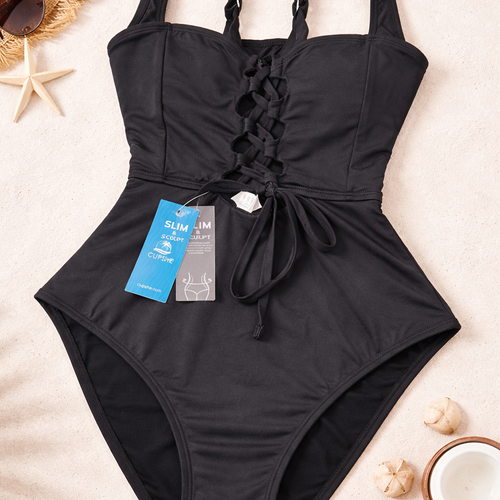 Cupshe Black Square Neck Slim & Sculpt One-Piece Swimsuit alternate view