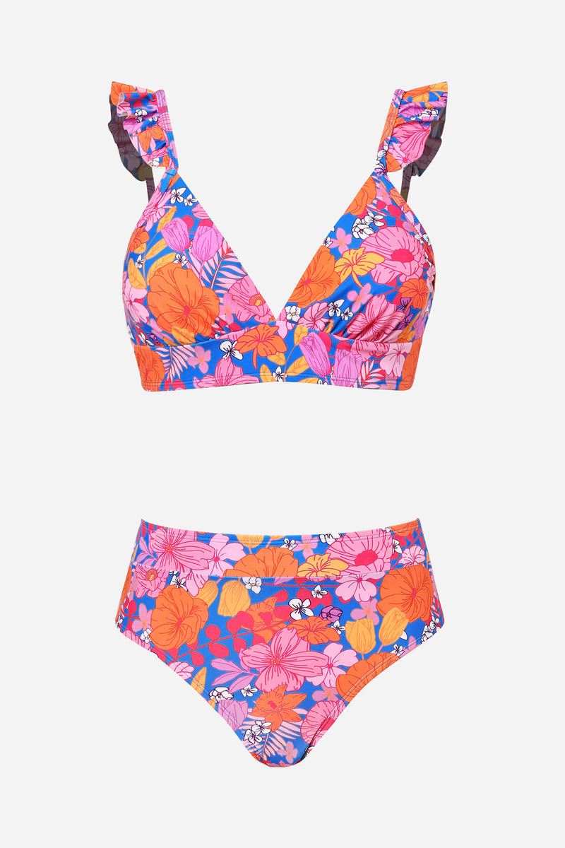 CUPSHE Floral Ruffled Bralette & High Waist Bikini Set — Modern Body Dancewear Australia
