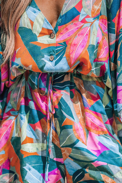 CUPSHE Colorful Leaf Print Drawstring Romper image 1
