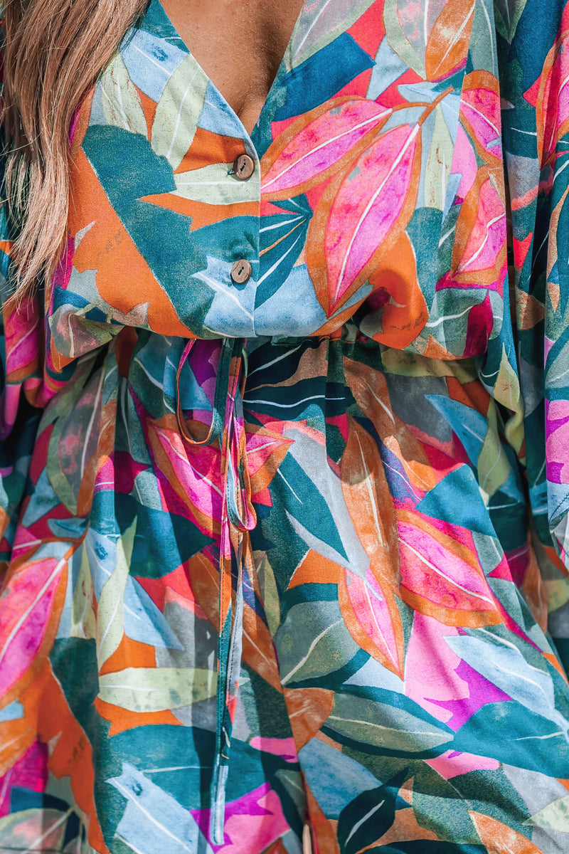 CUPSHE Colorful Leaf Print Drawstring Romper — Modern Body Dancewear Australia